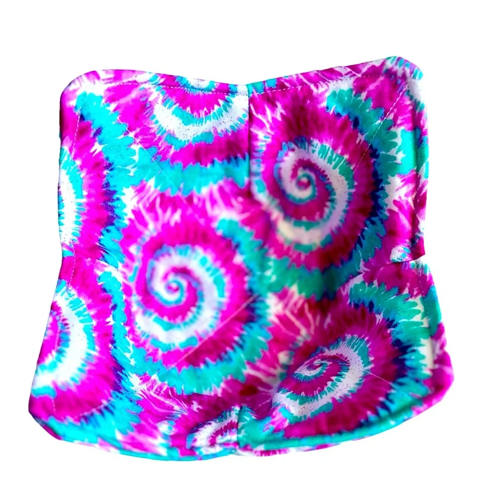 Hand Crafted Trinket Bowl Basket Colorful Pink Tie Dye Cotton Bin